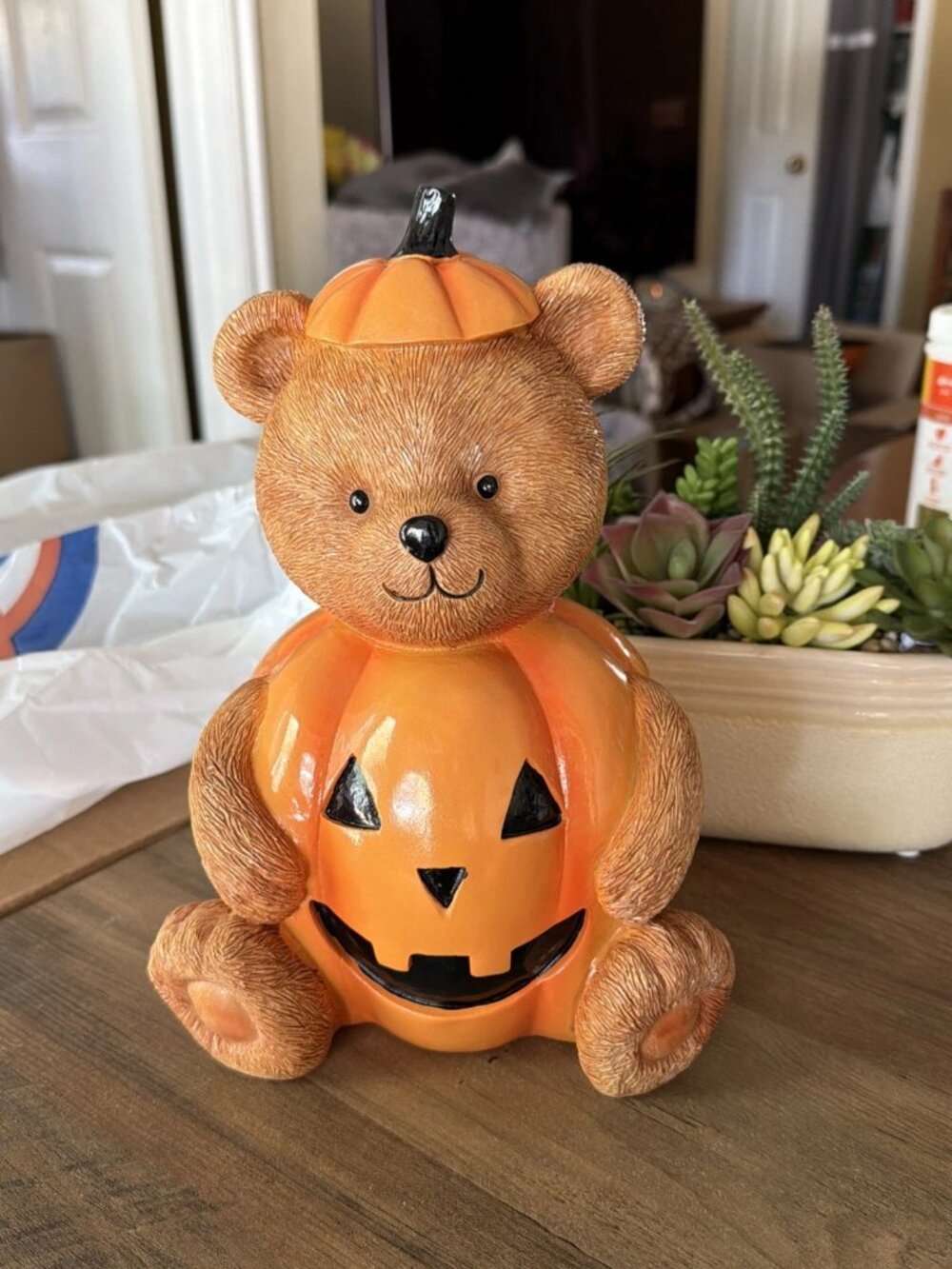 Halloween Pumpkin Teddy Bear Resin Figurine - NWOT